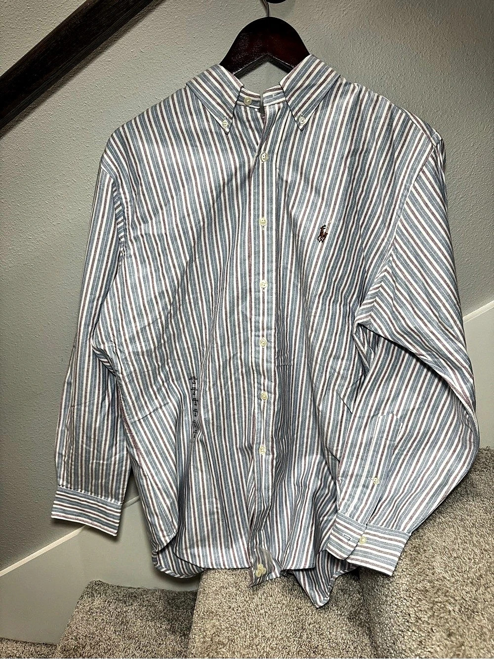 Ralph Lauren Classic Fit Striped Button Down Blue & White XL Like New